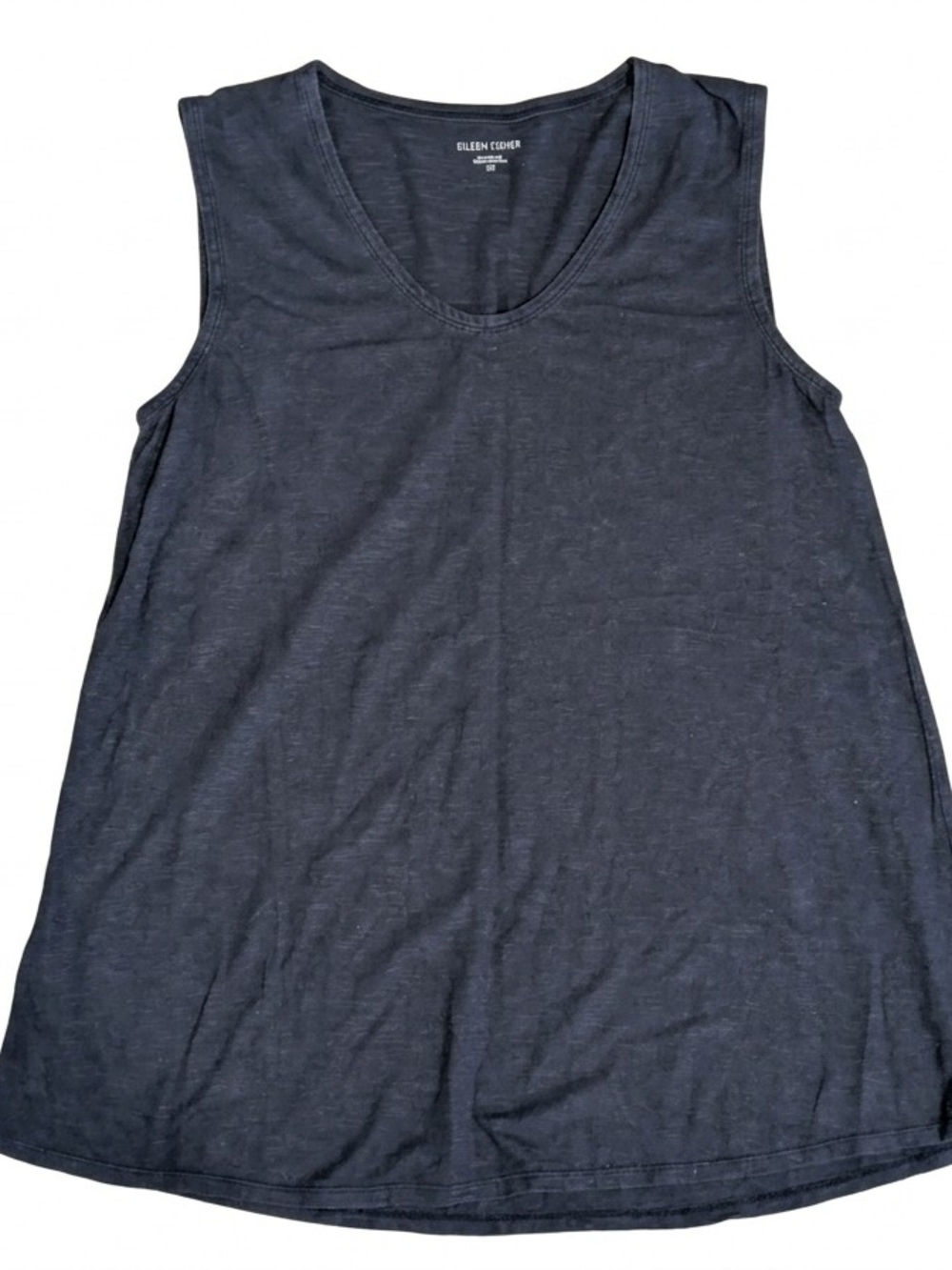 Eileen Fisher Navy Blue Slub Knit Tank V-Neck Shell S/P Organic Layer Minimal